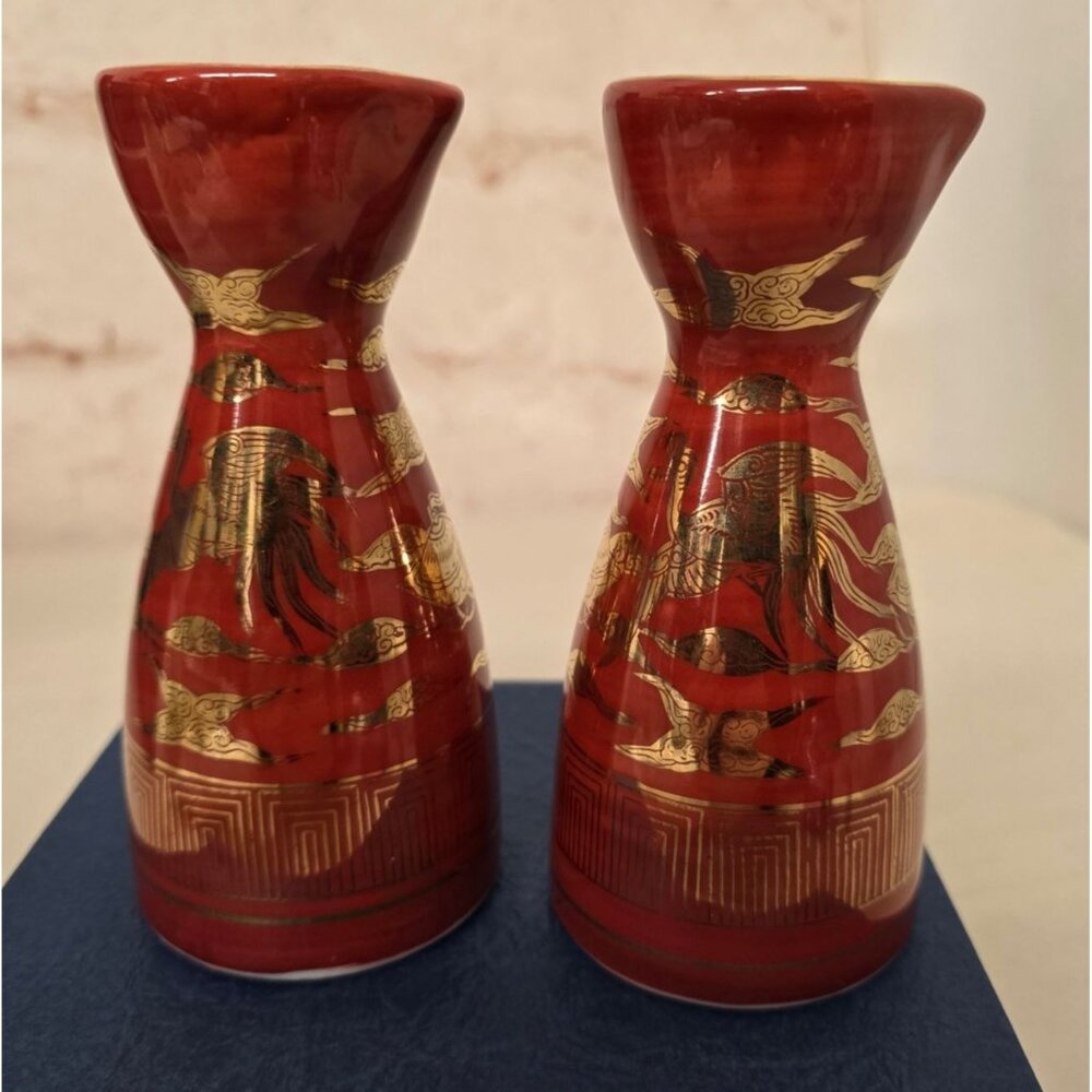 Vintage Japanese Kutani Ware Porcelain 5" Sake Bottle Red Tokkuri Phoenix - Picture 5 of 7
